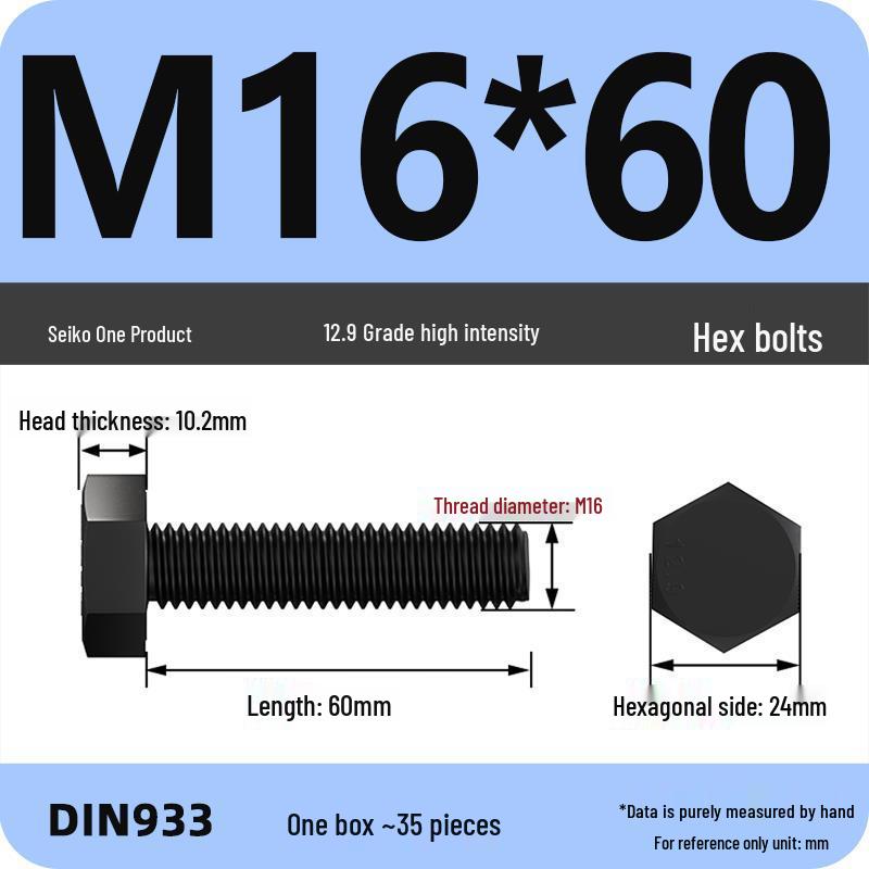 High Strength Class 12.9 Hex Bolt Set: M4-M16 Sizes