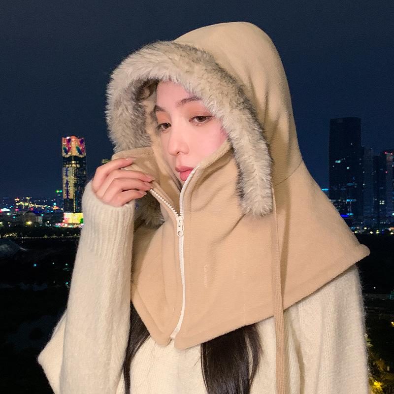 Winter cycling windproof Lei Feng hat cold warm hat women's scarf integrated pullover hat simple head hat