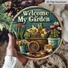 2D Flat, 1pc Vintage Aluminum Welcome To My Garden Sign - Weatherproof Floral Mural Wall Art with Hanging Rope, Rustic Indoor/Outdoor Decor for Home