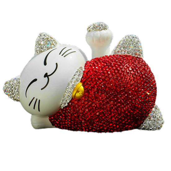 Cat Ornament Glitter Anti-scratch Polymer Clay Lovely Lying Manekineko Good Luck Decor for Car