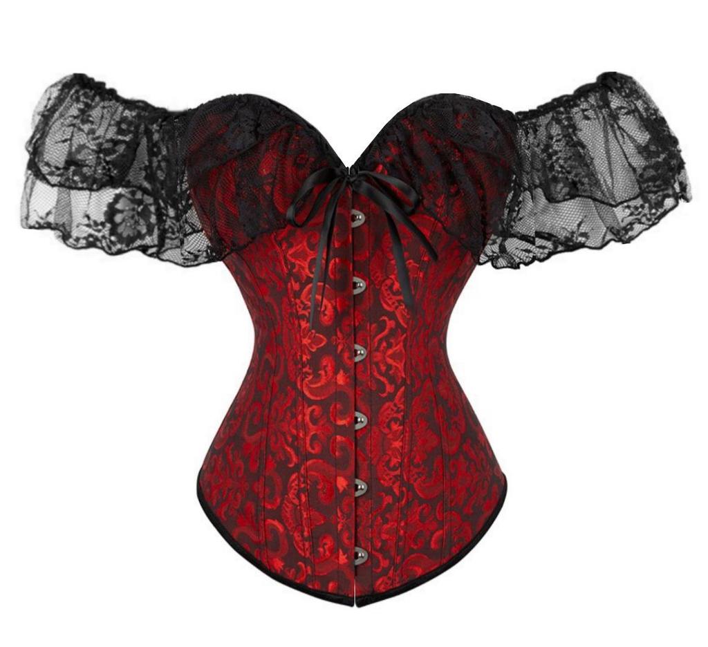Women's Jacquard Lace Corset Top with Flutter Sleeves & Waist Cincher
