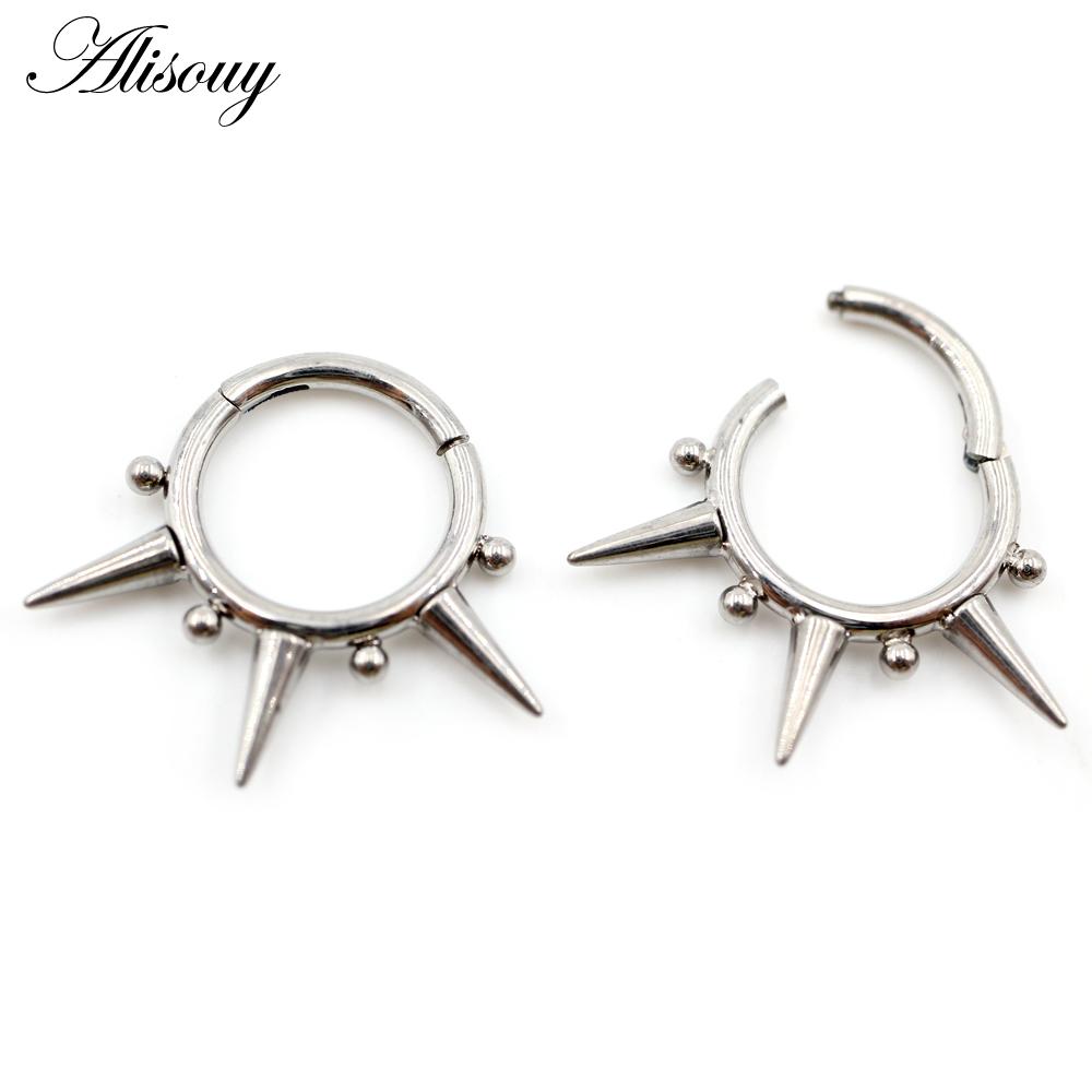 Alisouy 1PC G23 Titan Stahl Kegel Ball Spike Klapp Clicker Nase Septum Ringe Ohr Hoop Knorpel Ohrring Körper piercing Schmuck
