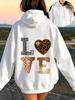 Women Leopard Print Letter Graphic Hoodie Long Sleeve with Pocket Casual Daily Fall Winter Pullover Stylish Sweatshirt Women Top