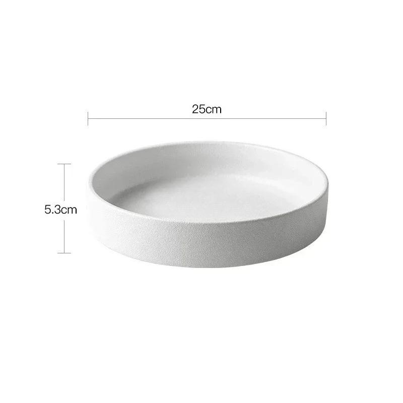 Simple black and white deep soup plate Western dish round dish salad plates frosted ceramic large baked plate household dishes
