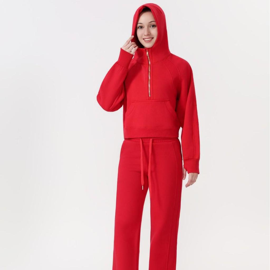 LULU Women's Half-Zip Hooded Loose Sweatshirt Cardigan with Velvet Scuba Jacket Style