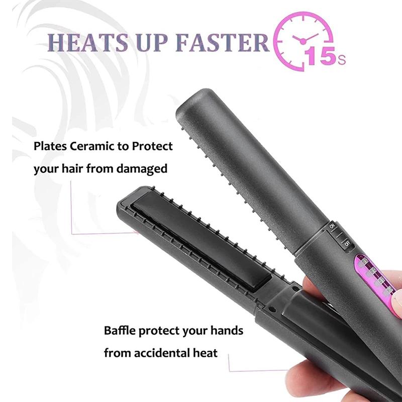 2-IN-1 Cordless Electric Heating Hair Straightener Rechargeable Travel  Double Use Straight Hair Straightener And Curling Iron