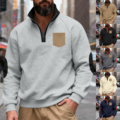 Men's Loose And Casual Two-color Fleece Stand-up Collar Pullover, Half-zipper Long-sleeved Sweatshirt