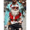 Christmas Muscle Print Tee Men's Clothing Casual Streetwear 3D Printed Top Christma Long Sleeve Oversize O-Neck T-Shirts for Men