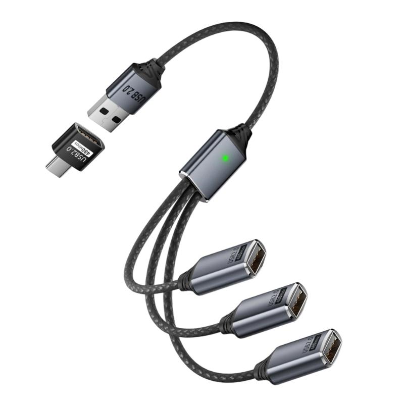 Aluminum USB Hub USB Male to 3 Female Port for OTG Functionality and Enhances Device Connection