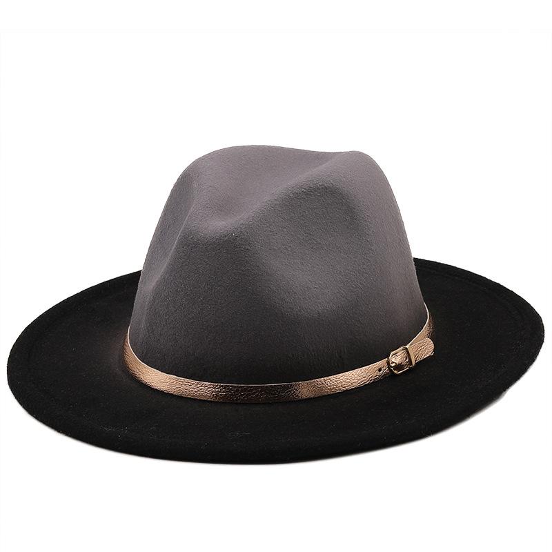Women Patchwork Wide Brim Gradient gold belt Church Derby Top Hat Panama Felt Fedoras Hat Men artificial British style Jazz Cap