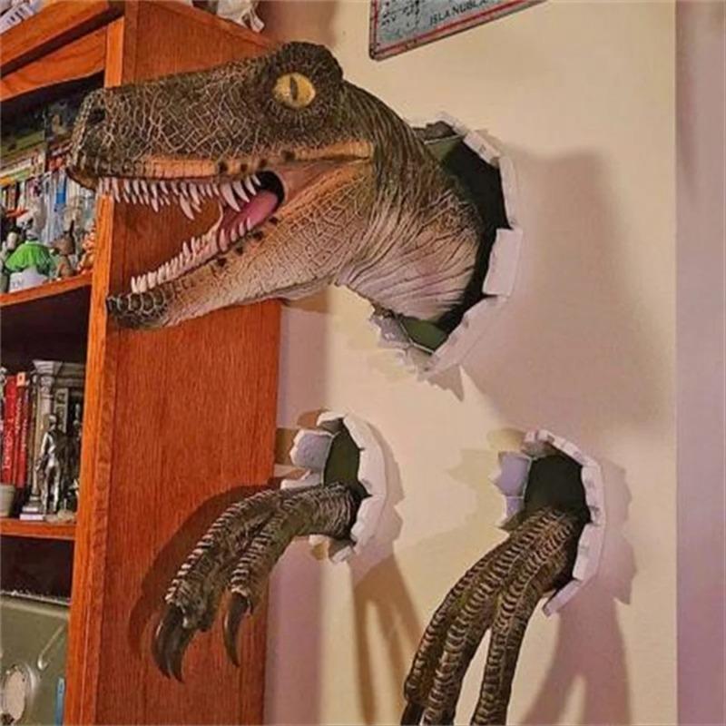 Velociraptor Statue Wandharzmontage Dinosaurierkopfskulptur Wandbehang Ornament für Innen und Außen Dinosaurier