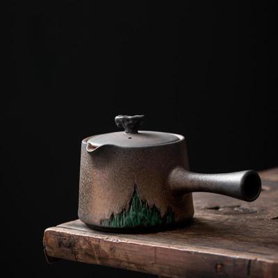 Vergoldete Keramik Teekanne mit seitlichem Griff, chinesisches Kung-Fu-Tee-Set, Haushalt, tägliches Aufbrühen, Teekanne