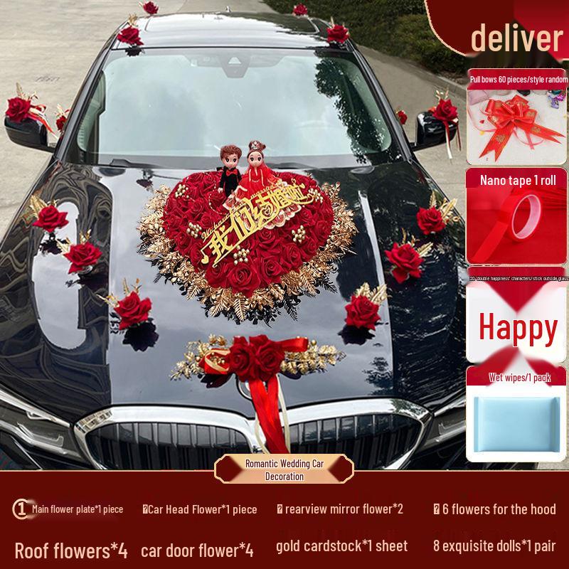 Hochzeitsauto Dekorationsset: Künstliche Blumendekoration mit Saugnapf für Brautautos