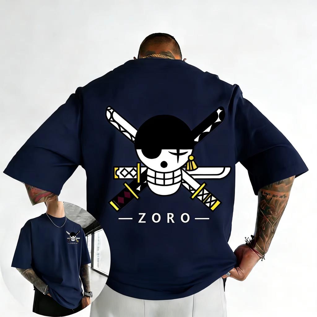 One Piece Cartoon Roronoa Solon Printed Cotton Tshirt 2026 Summer New Unisex Loose Casual