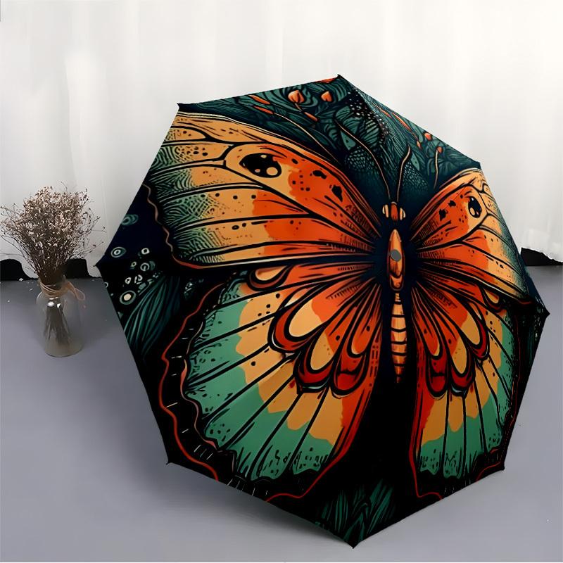 1pc Butterfly Nature Automatic Open/close Folding Compact Umbrella, 8-Rib Sturdy Canopy, Lightweight Portable, Everyday Use, Gift, Outdoor Umbrella, T