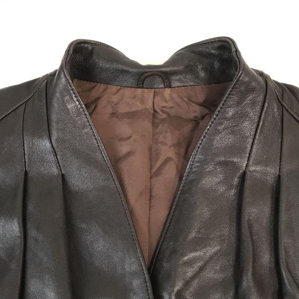 Pas De Chat Lambskin Leather Coat Women M 38 Brown No Collar Genuine Leather(USED)