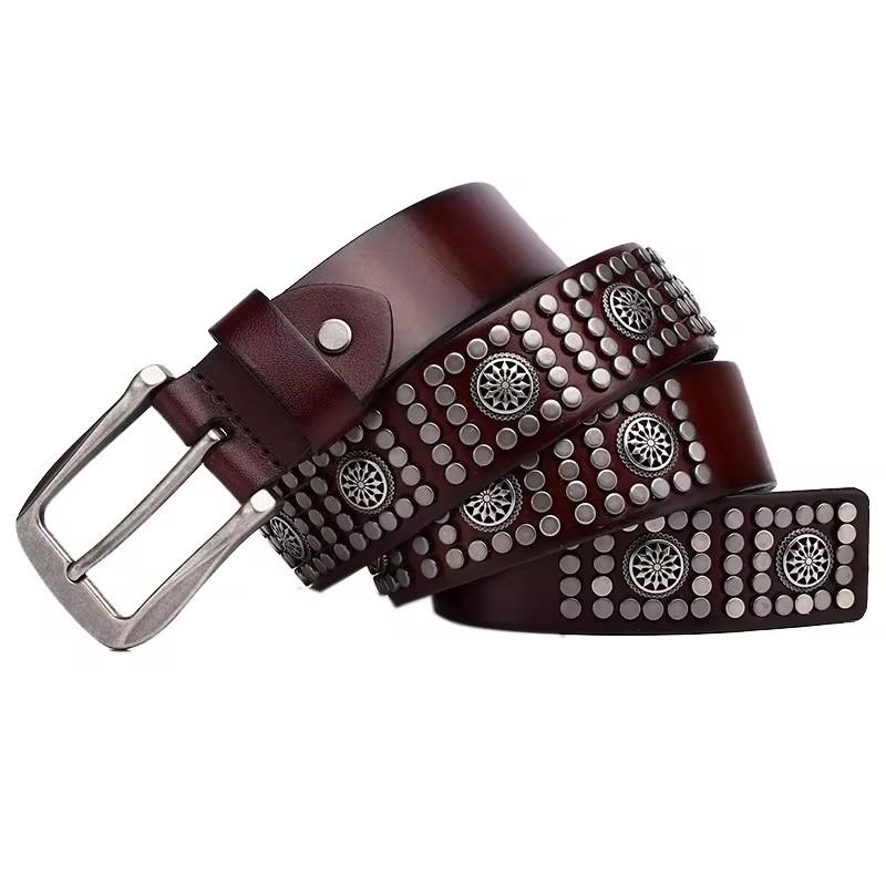 3.8CM Rivet Punk Men Pin Buckle Belt High Quality Genuine Leather Personality Belt Luxury Gift for Men Hip Hop Male Strap