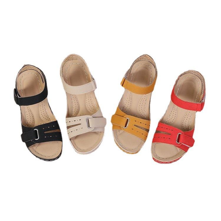 European Station Retro Round Head Foot Cover Sandals Women's Car Line Non-slip Slope Heel Hollow Large Size Metal Sandals
