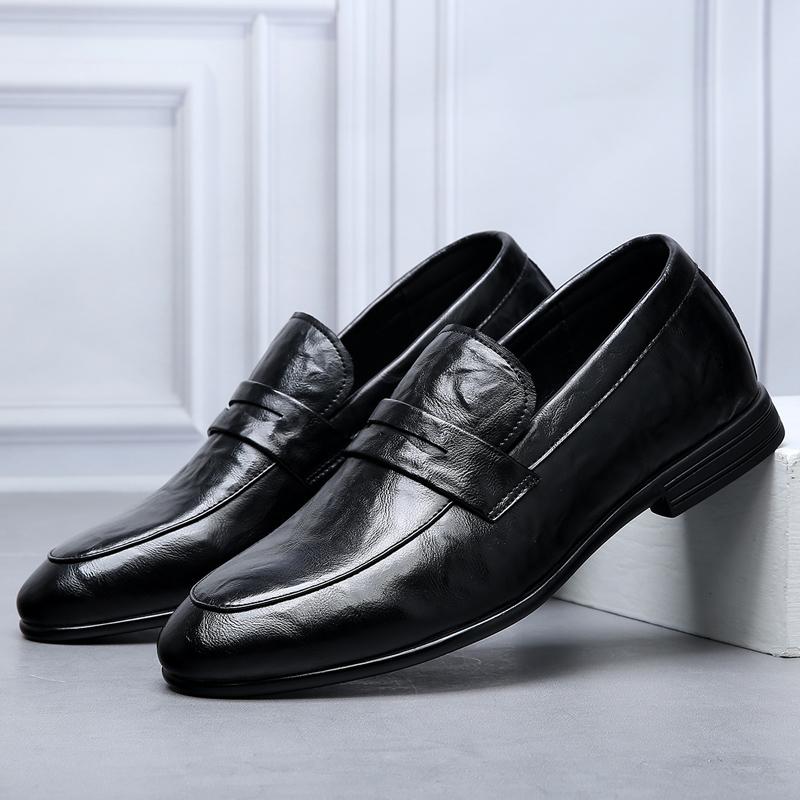 Fashion British Style Leather Mens Casual Dress Shoes Antiskid Business Loafers Fashion Wedding Dress Flats Outdoor Driving Walking Shoe