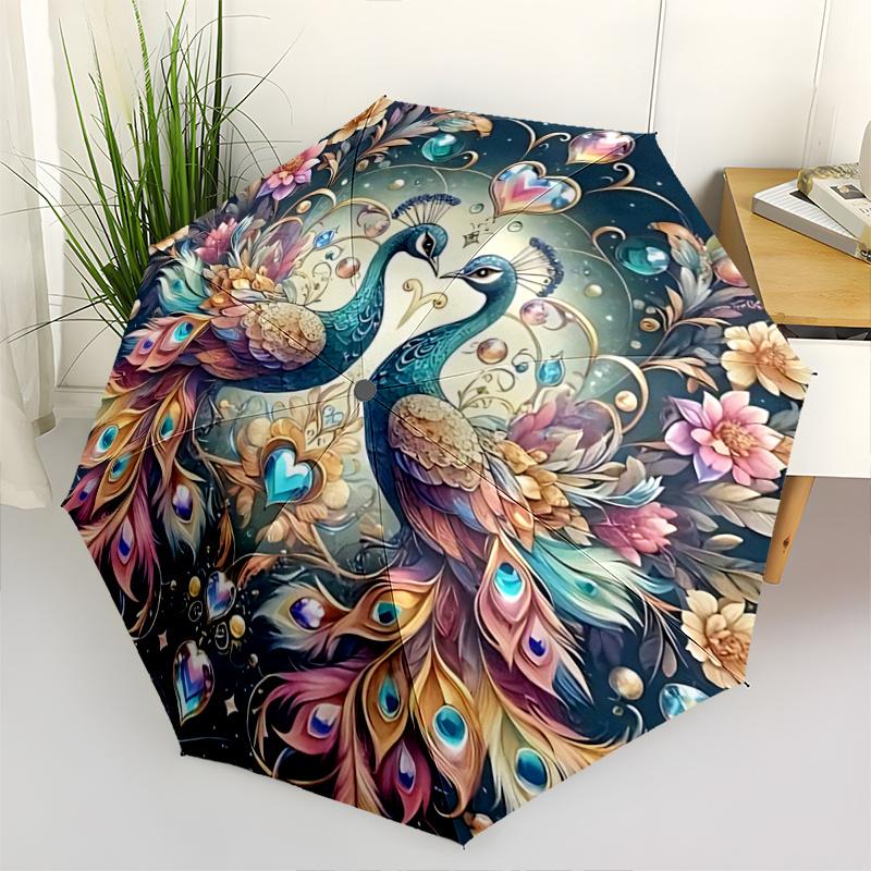 

1pc Romantic Peacock Floral Automatic Opening Umbrella, Foldable Design, Outdoor, Festive Gift for Fans & Travelers.R075