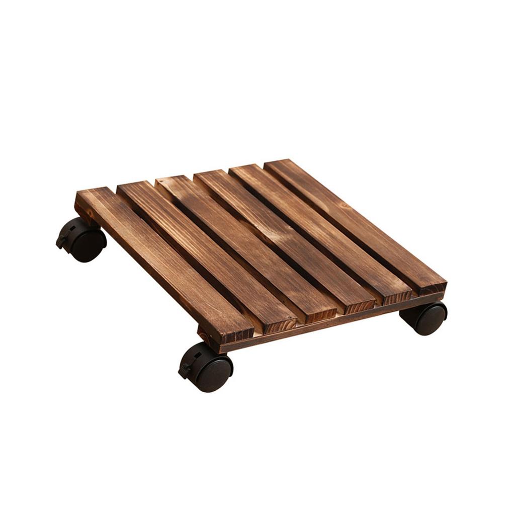 Solid Wood Thickened Movable Flower Stand Flower Holder Bonsai Flower Pot Tray Roller Base Stand With Wheels Outdoor