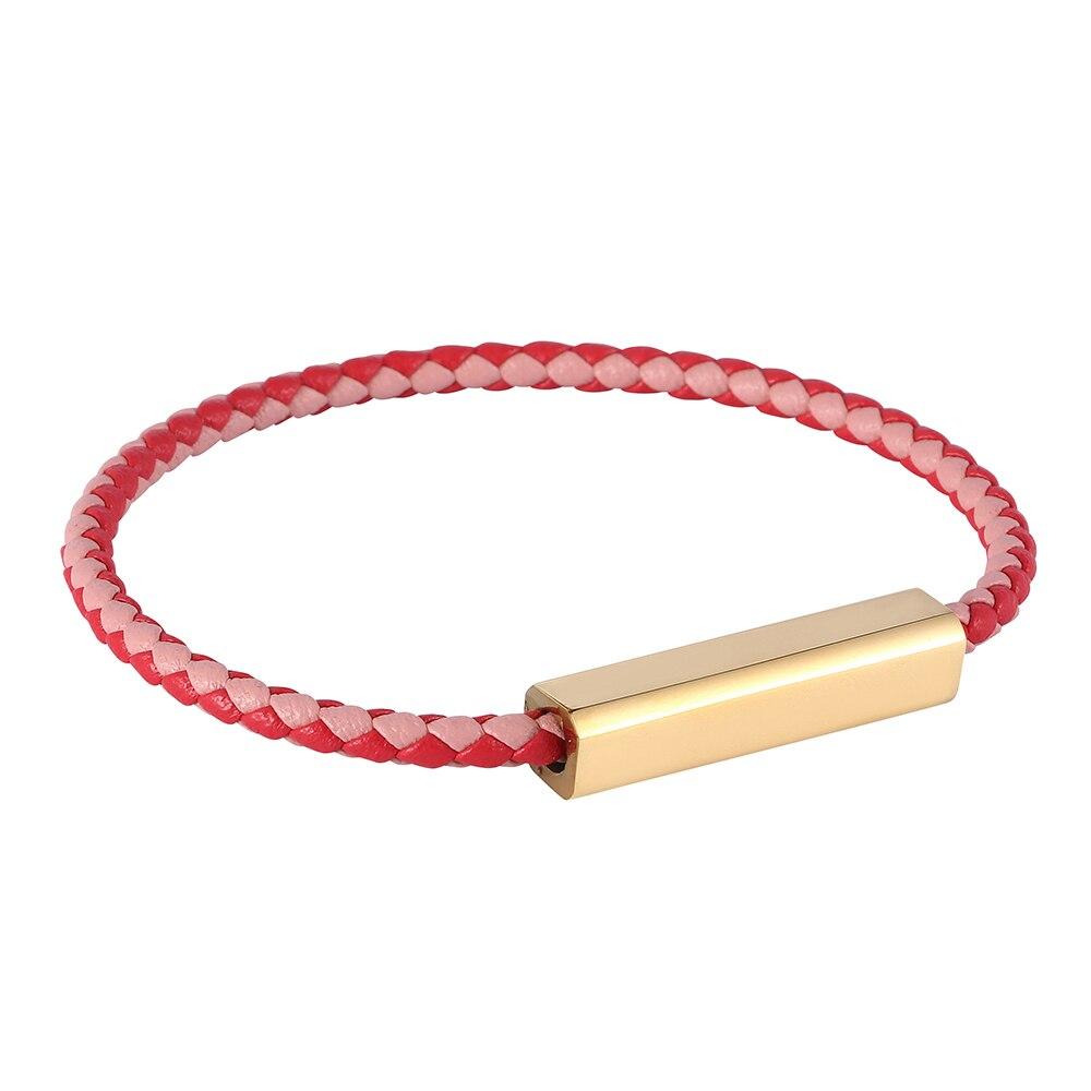

Простой браслет красный розовый плетеный женский кожаный браслет из нержавеющей стали магнитная застежка браслеты ювелирные изделия подарки BB0607 205mm красный