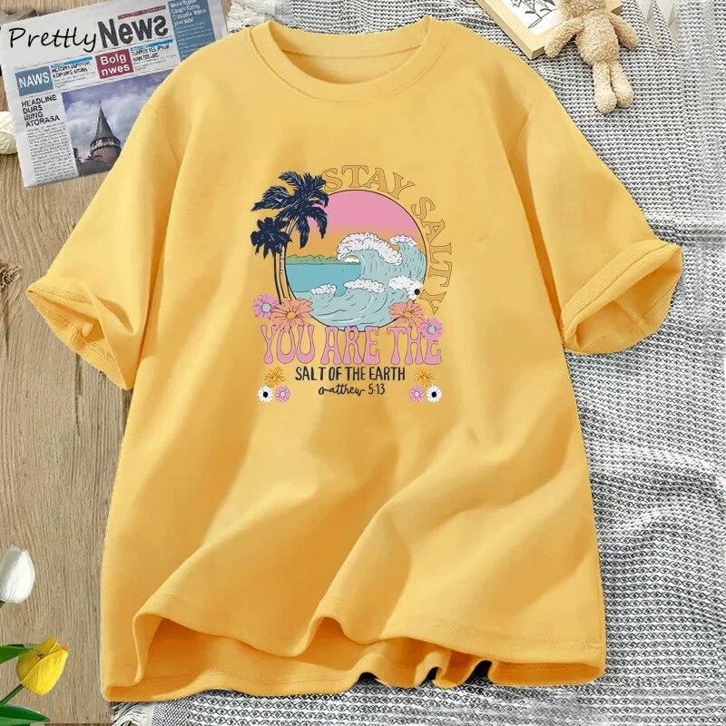 

Футболка Stay Salty с библейским стихом, женская христианская пляжная футболка, хлопковая футболка с коротким рукавом, уличная одежда унисекс, женская одежда унисекс 4XL