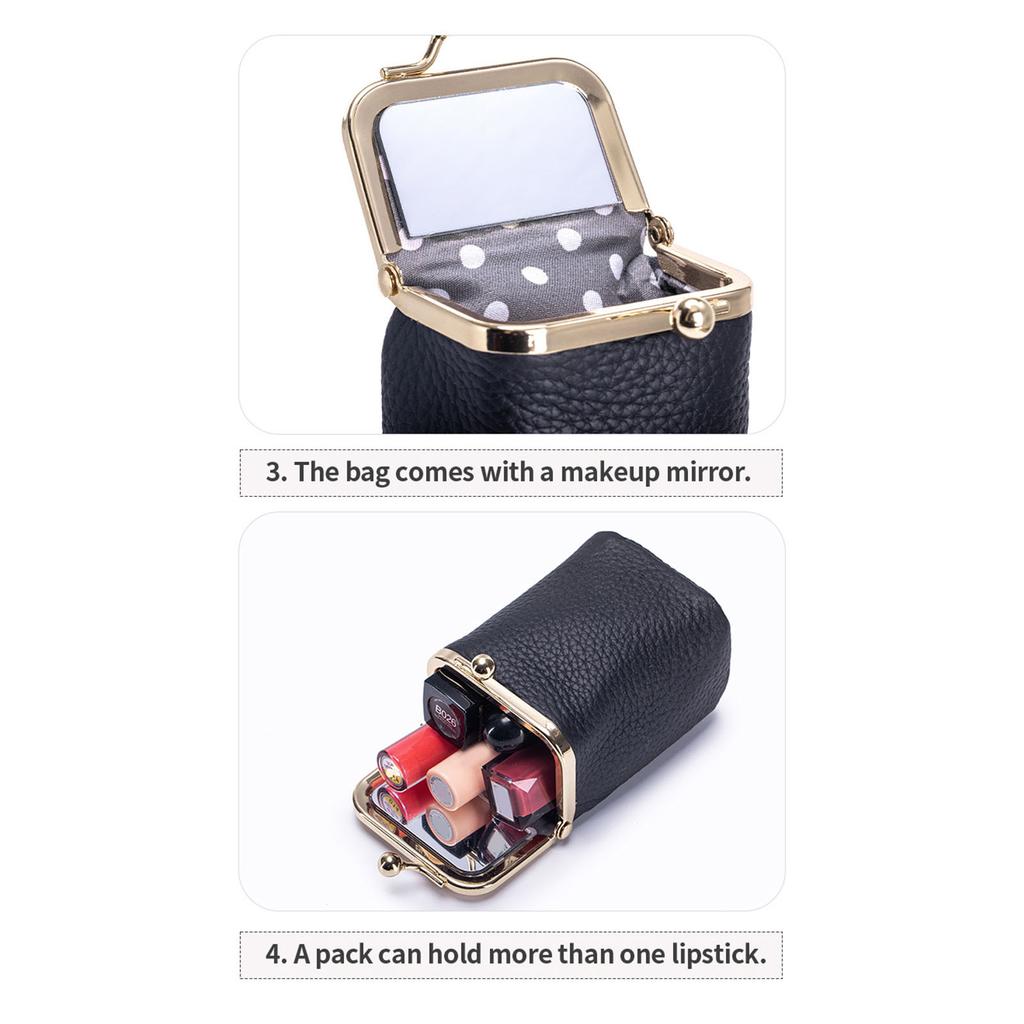 Boîte de rangement pour rouge à lèvres Étui porte-rouge à lèvres avec miroir Cuir Vintage Mini trousse cosmétique de voyage pour petits accessoires Bijoux