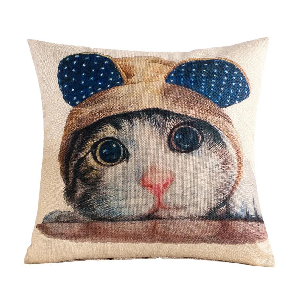 45x45cm Cartoon Cat Geometric Printed Sofa Cushion Cover Cotton Linen Home Living Room Decoration
