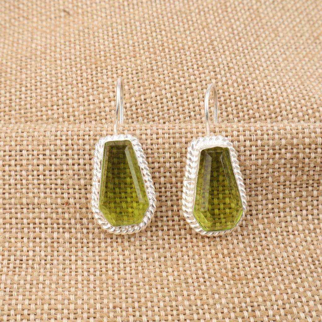 Peridot Stone Sterling Silver Handcrafted Hook Drop Best Sisters Gift Earrings EE-137-7