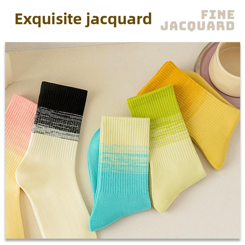 5 Pairs of Female Autumn and Winter Cotton Sports Gradient Stockings