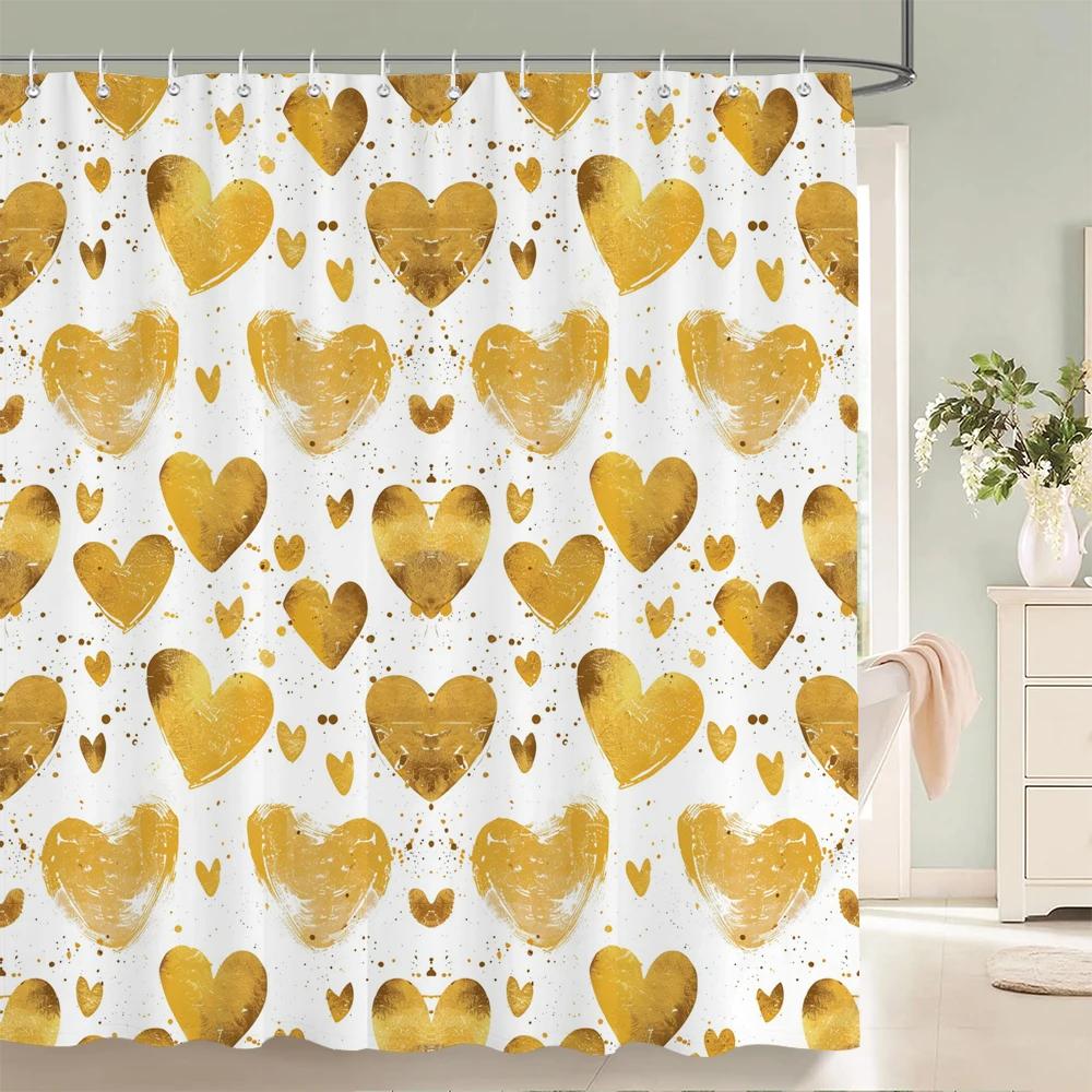 

1Pcs Colorful love pattern fabric waterproof shower curtain, home decoration Romantic heart shape bathroom curtain, with hooks W90xH180cm