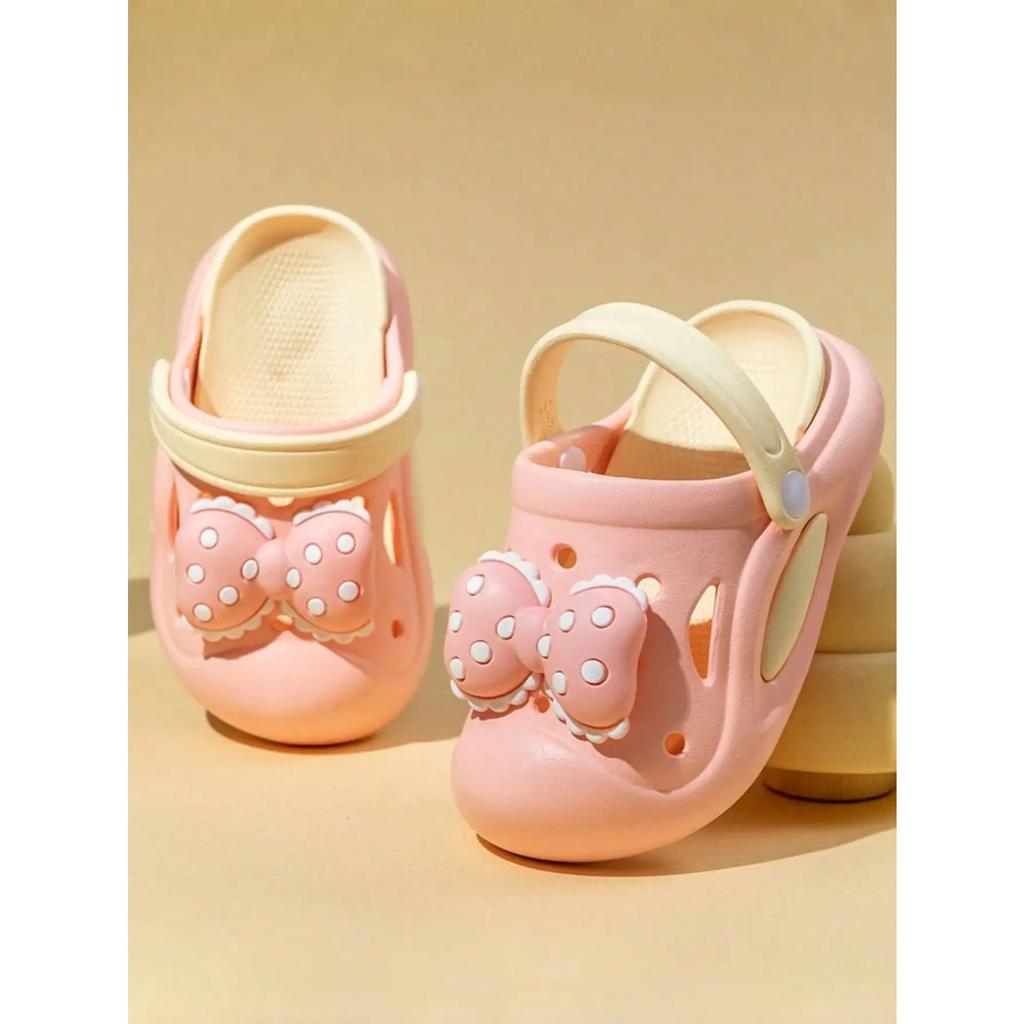 Children's Summer Indoor Non-slip Hole Shoes Bow Baby Beach Toe-cover Sandals
