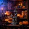 Artistic Resin Crafts Halloween Witch Statue, Gothic Figurine with Pumpkin And Book, Matte Black Themed Gifts Sculpture, Mantel Shelf Desk Decor,