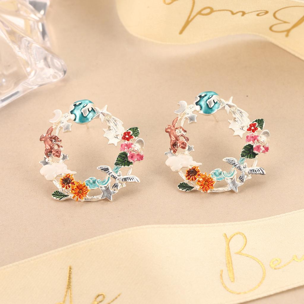 Retro Flower Earrings Femininity Colored Earrings Enamel Color Dripping Oil Summer New Literary Jewelry