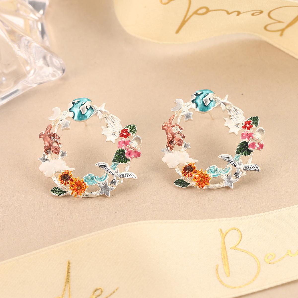 Ретро цветочные серьги женственность цветные серьги эмаль цвет капающее масло летние новые литературные украшения