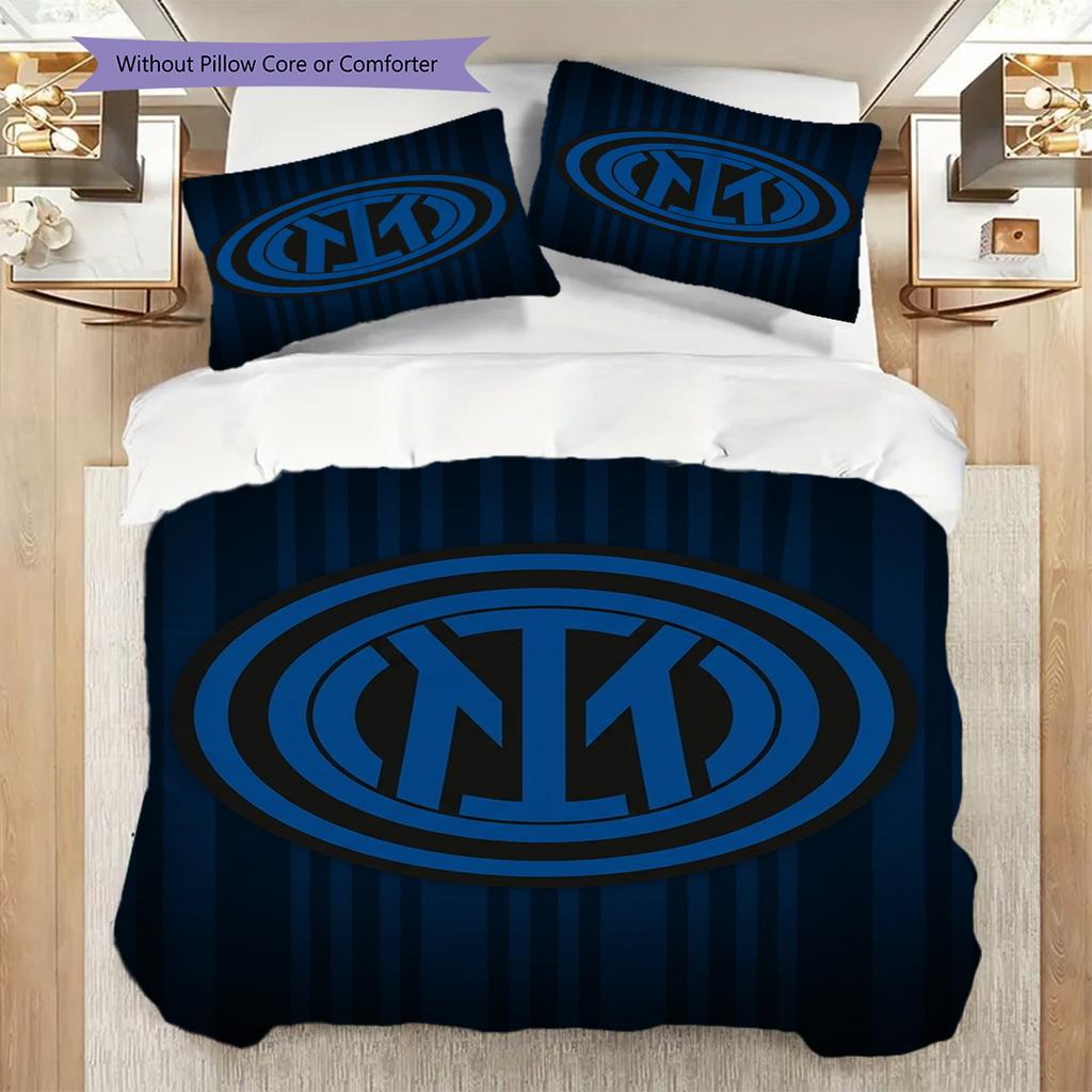 Biancheria da letto con sfondo stemma Inter Milan (1 * copripiumino + 2 * federa, senza nucleo) Set biancheria da letto morbido e confortevole Regalo di Natale compleanno