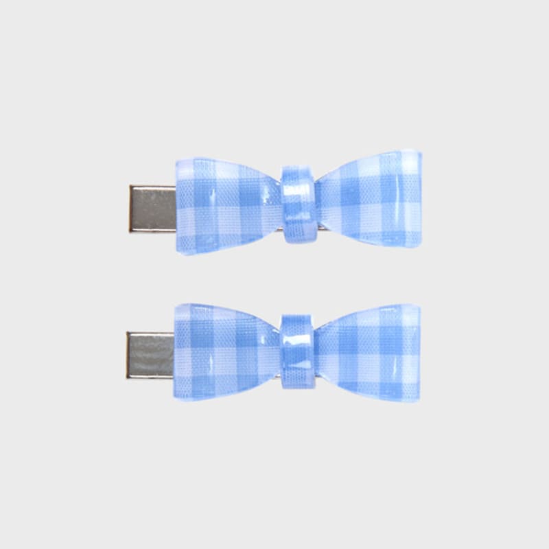 Eireve PETITE GINGHAM CHECK RIBBON HAIR CLIP SET (4 COLORS / 2PCS)