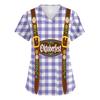 Women's V Neck Short Sleeve Work Shirt with Pockets Oktoberfest Print Lightweight Comfortable Fit Casual Top for Healthcare and Service Staff