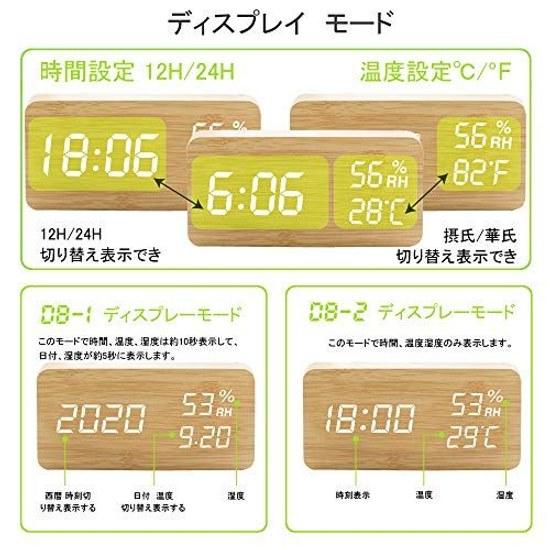 Alarm clock loud volume digital tabletop temperature humidity meter stylish wood grain design voice-activated energy-saving USB powered gift (wood