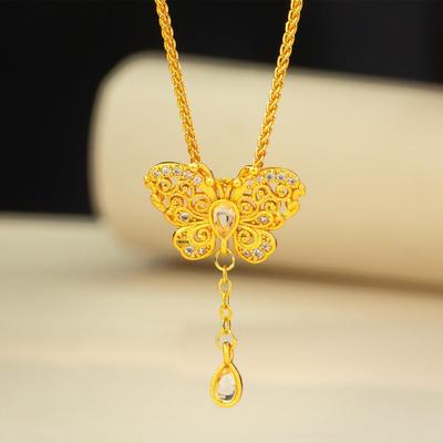 Collana a Nappa con Farfalla in Filigrana e Diamanti Tono Oro Antico per Donna
