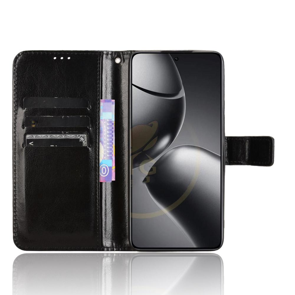 

For Xiaomi 14T Case Crazy Horse Texture PU Leather Phone Wallet Cover Black