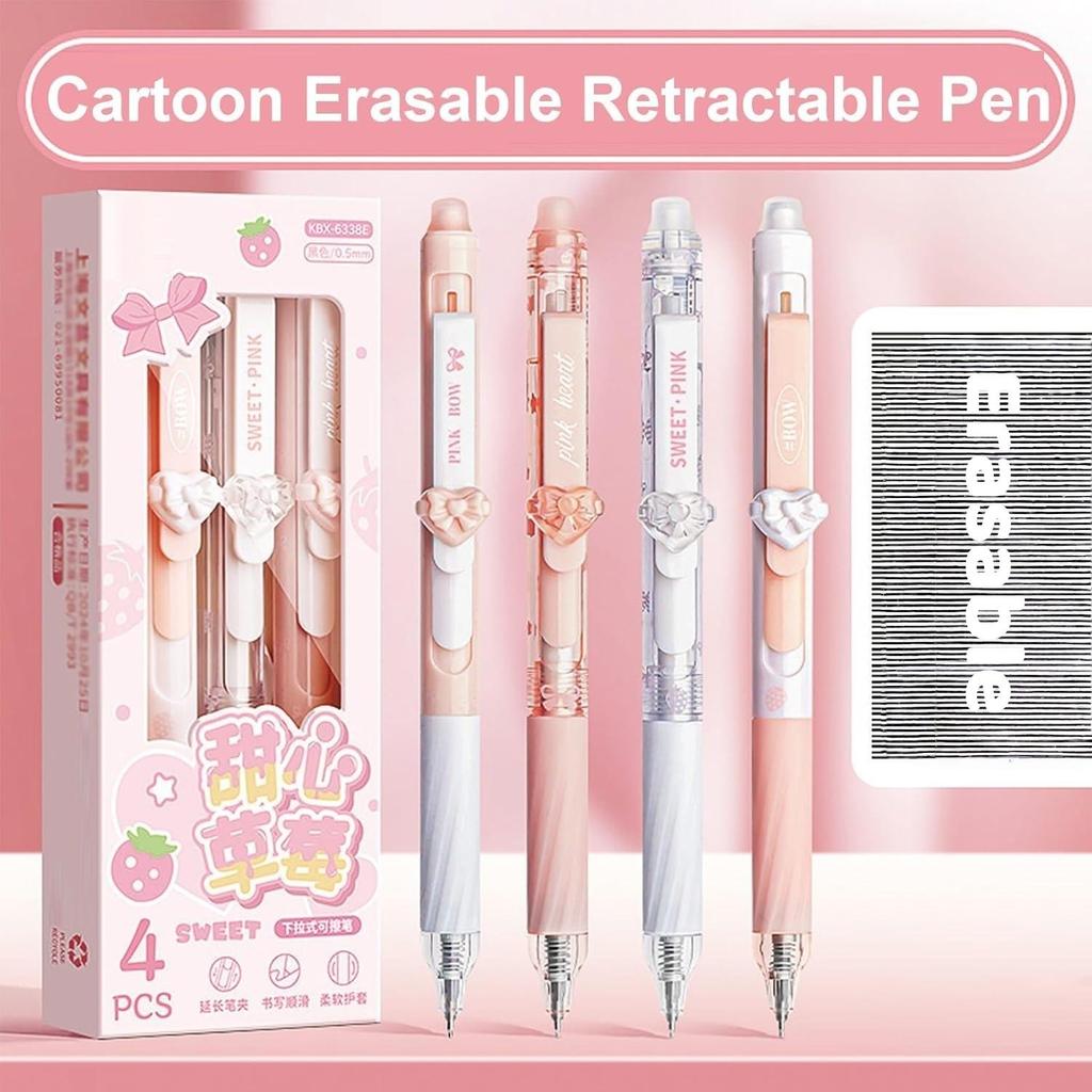 4pcs Erasable Gel Pen Set 0.5mm Black Ink Space Flower Panda Ballpoint Pens for Writing Student School Supplies Kids Gift