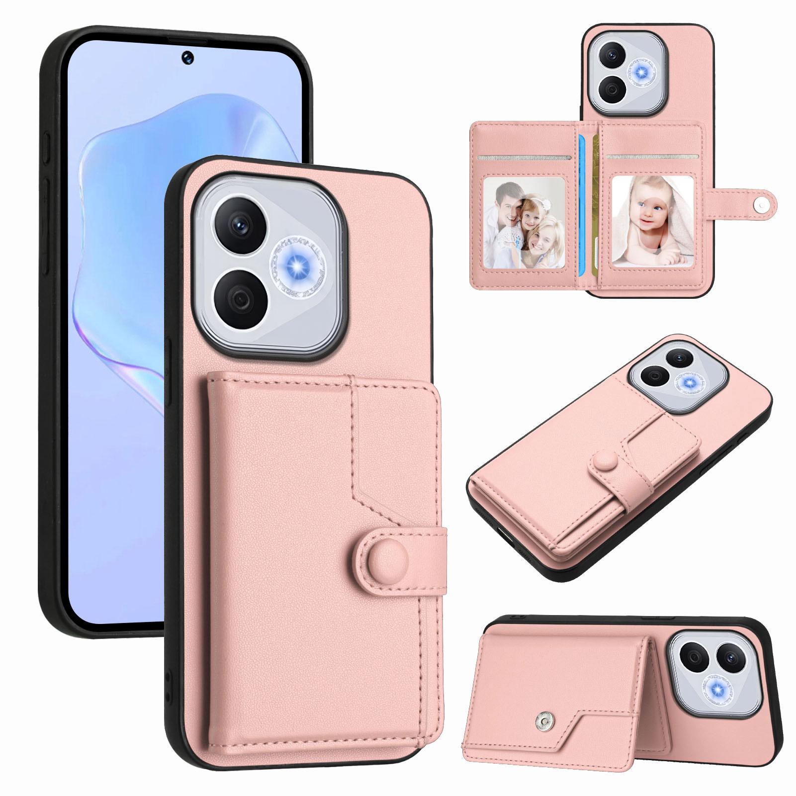 

Чехол для Honor X70i/Honor 400 Lite 5G с блокировкой RFID, держателем для карт, подставкой, задняя крышка для телефона из ТПУ+ПУ кожи Rose Gold