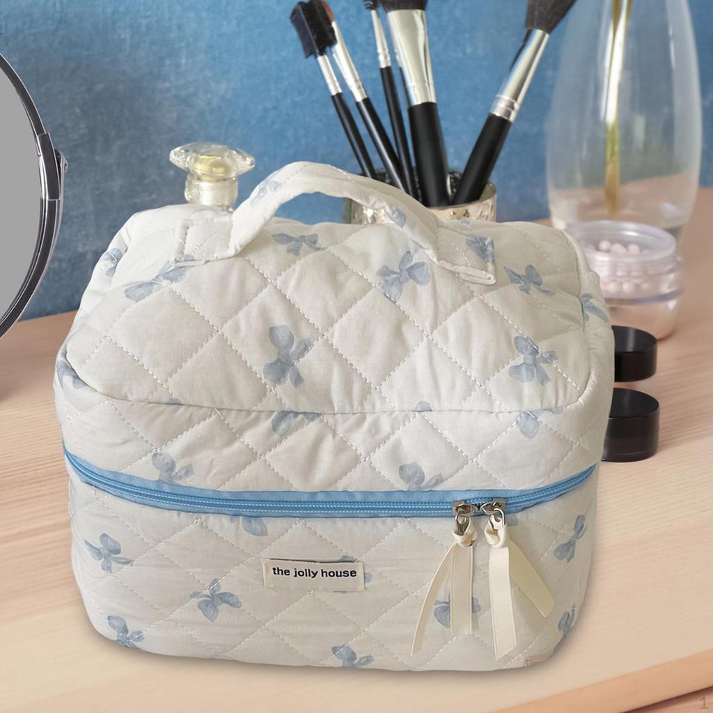 Søt sminkepose sløyfe kosmetisk bærbar multifunksjonell for kvinner jenter oppbevaring