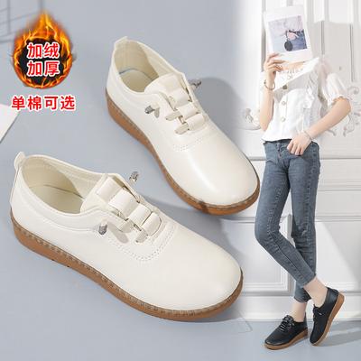 Chaussures d'hiver en cuir pour femmes, chaussures plates à semelle souple légère, chaussures simples, chaussures décontractées, chaussures en cuir polyvalentes