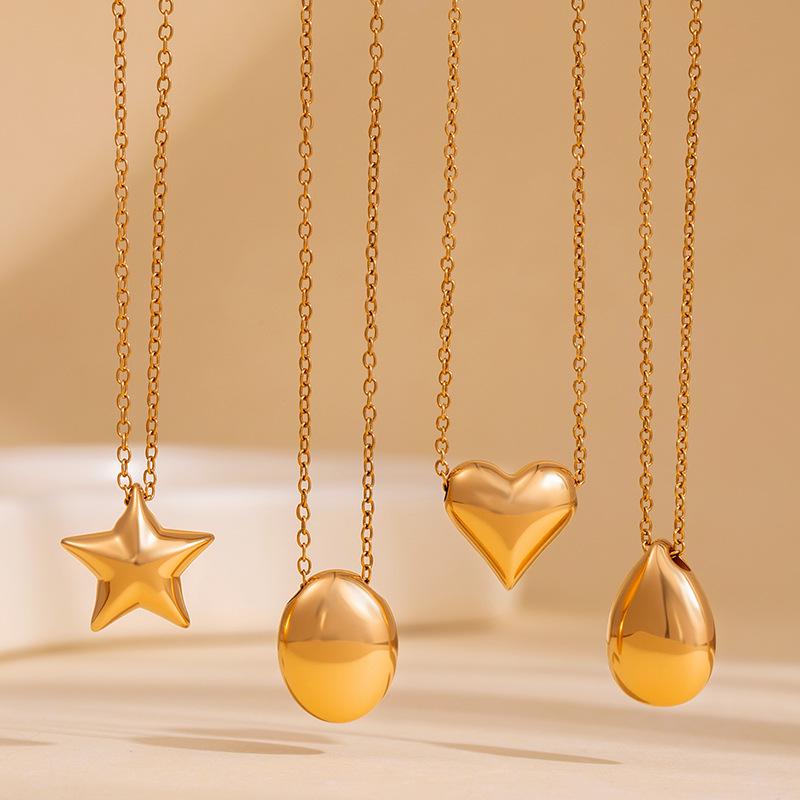European-American Style 3D Star & Water Drop Oval Stainless Steel Heart Necklace for Women