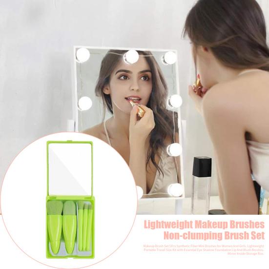 5ks/sada štětců na make-up se zrcadlem, přenosný profesionální make-up, sypký pudr, tvářenka, oční stíny, korektor, rty, obočí, blendovací kosmetický štětec