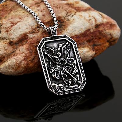 Titanium Steel Necklace Jewelry Men's Stainless Steel Angel Guardian Old Pendant Long Sweater Chain