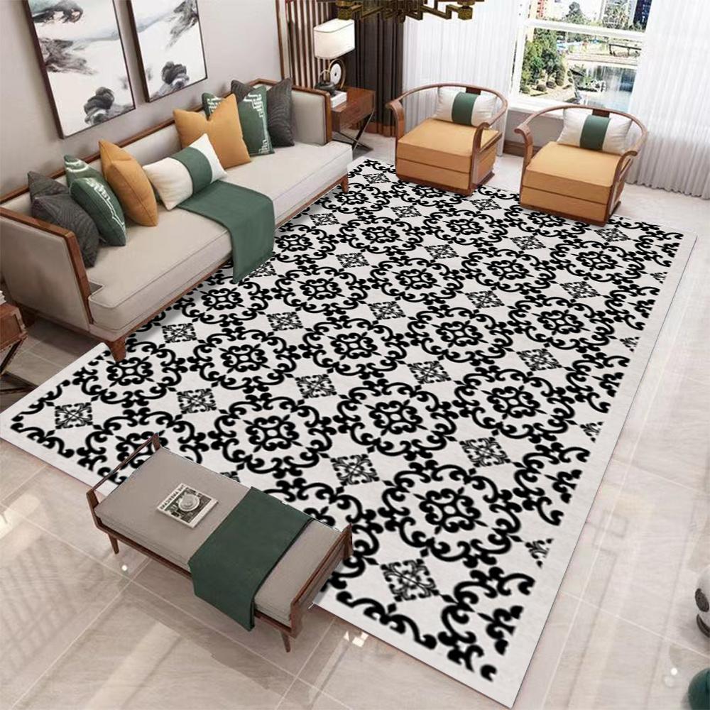 Moderne Schwarz Weiße Bereichsteppiche Florale Geometrische Muster Zeitgenössische Wohnzimmerteppiche für Heiminneneinrichtung